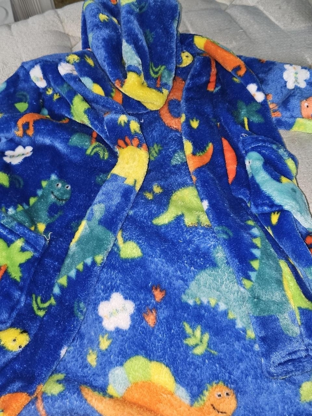 Blue Dino Plush Kids Robe with Hood